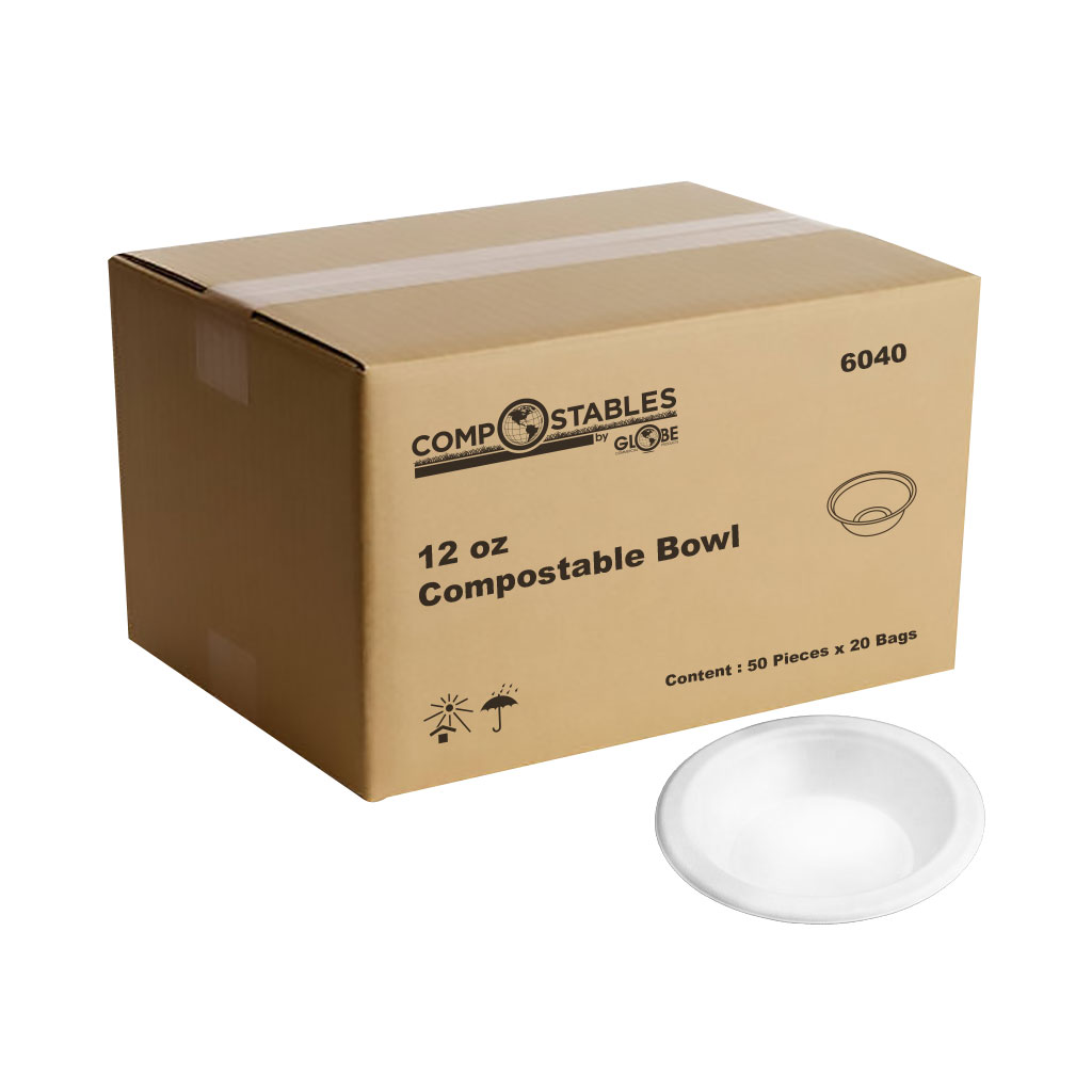 Globe Commercial 6040 Bowl 12oz Compostable Bagasse