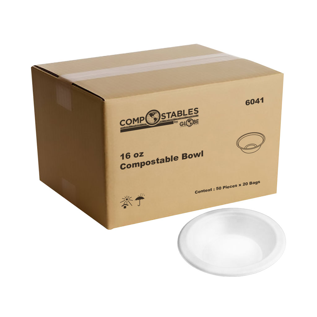 Globe Commercial 6041 Bowl 16oz Compostable Bagasse