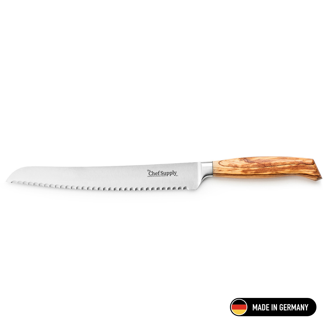 Chris' Chef Supply 100223 Bread Knife 23 cm 9 inch Olive Wood Handle