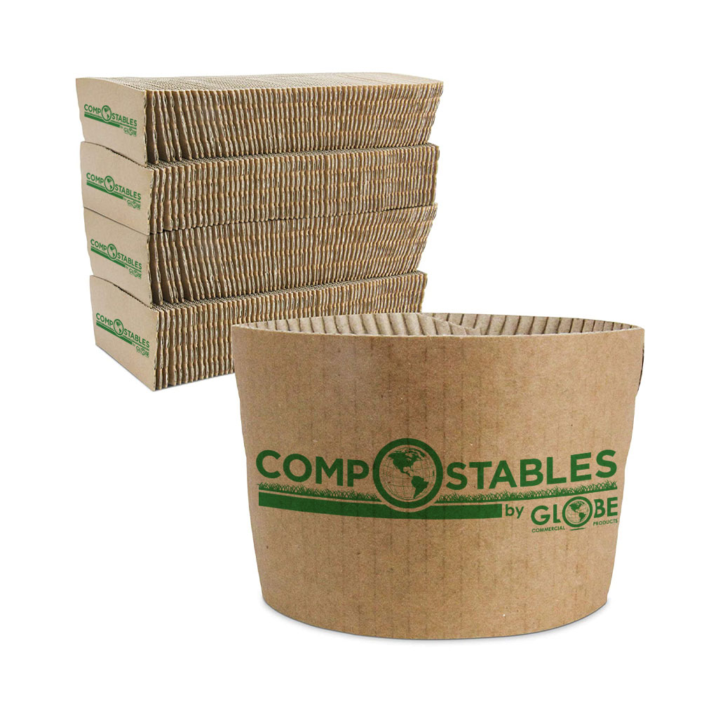 Globe Commercial 6086 Coffee Cup Sleeves Kraft for 12oz to 12oz