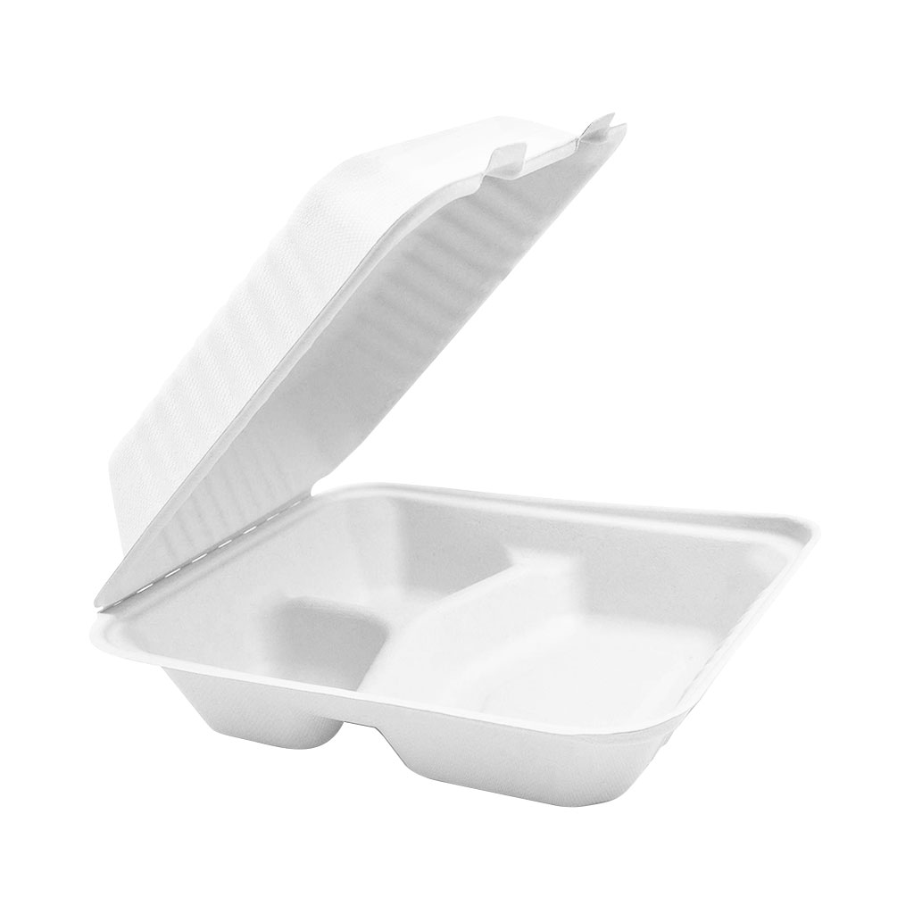 Globe Commercial 6015 Container Hinged c/w 3 Compt 9"x 9" Bagasse