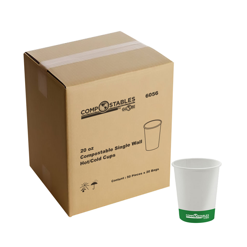 Globe Commercial 6056 Cup Hot/Cold 20oz Compostable