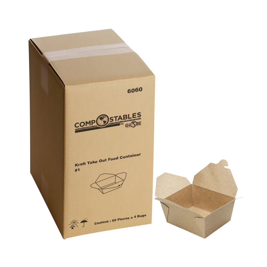 Globe Commercial 6060 Paper Take Out Box Kraft #1