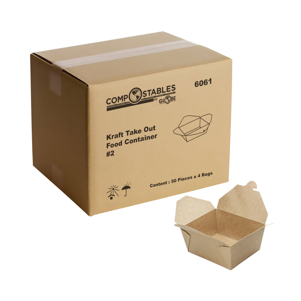Globe Commercial 6061 Paper Take Out Box Kraft #2
