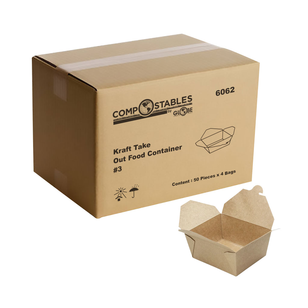 Globe Commercial 6062 Paper Take Out Box Kraft #3
