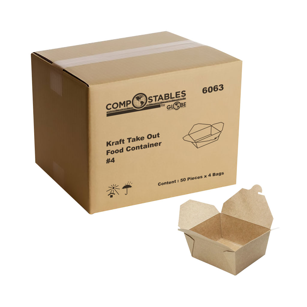 Globe Commercial 6063 Paper Take Out Box Kraft #4