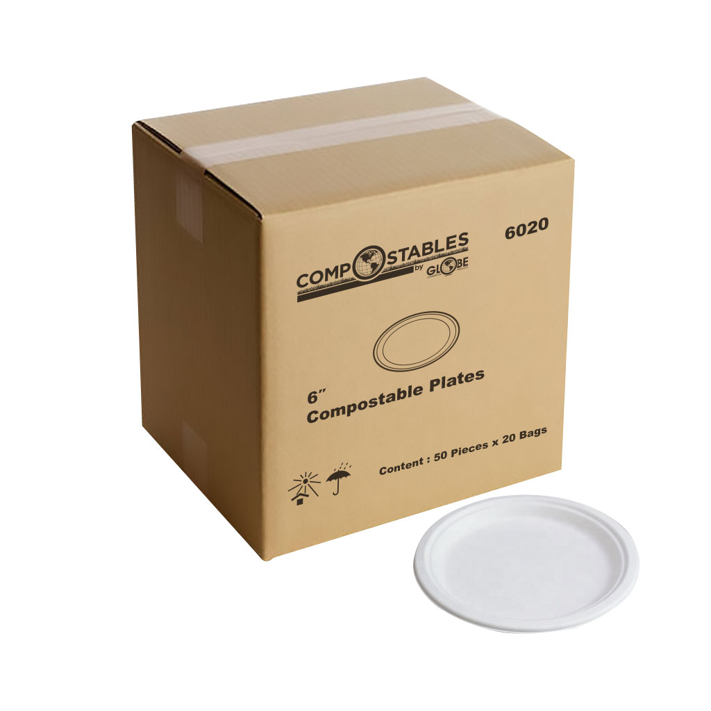 Globe Commercial 6020 Plate 6" Compostable Bagasse