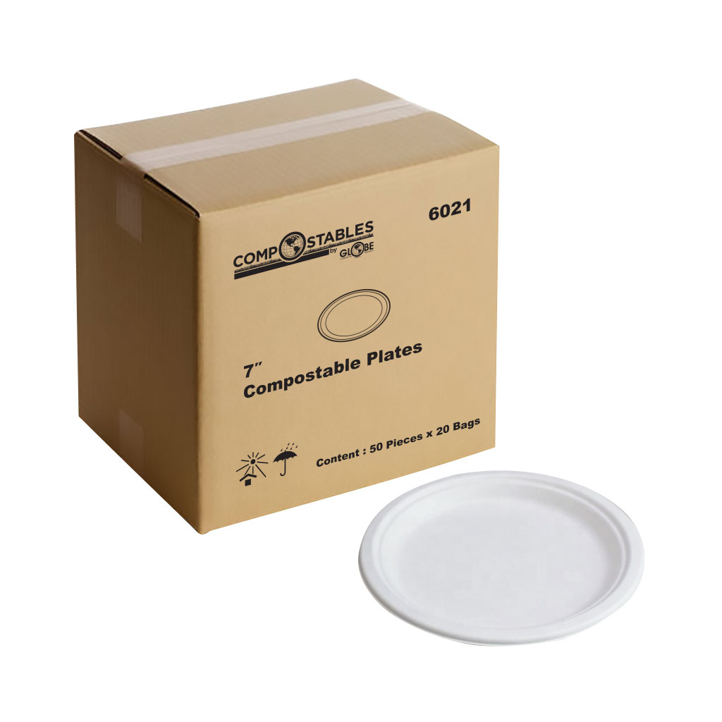 Globe Commercial 6021 Plate 7" Compostable Bagasse