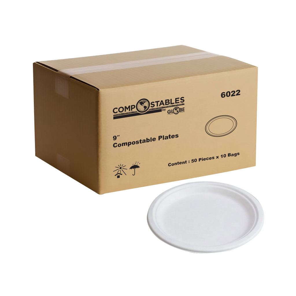 Globe Commercial 6022 Plate 9" Compostable Bagasse