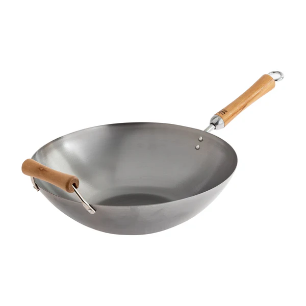 Wok 14" Carbon Steel Flat Bottom