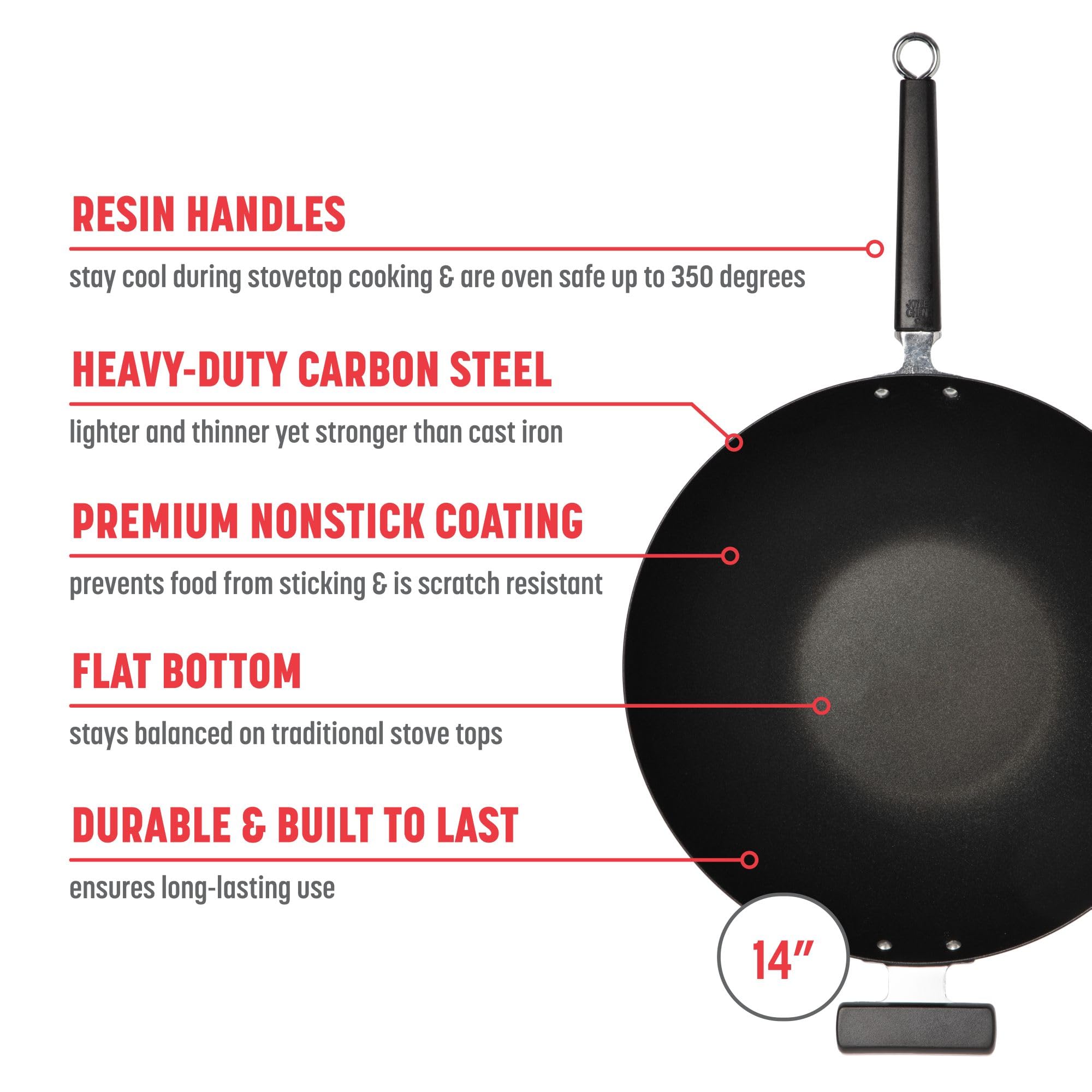 Joyce Chen J22-0040 Wok 14" Carbon Steel Non Stick Flat Bottom