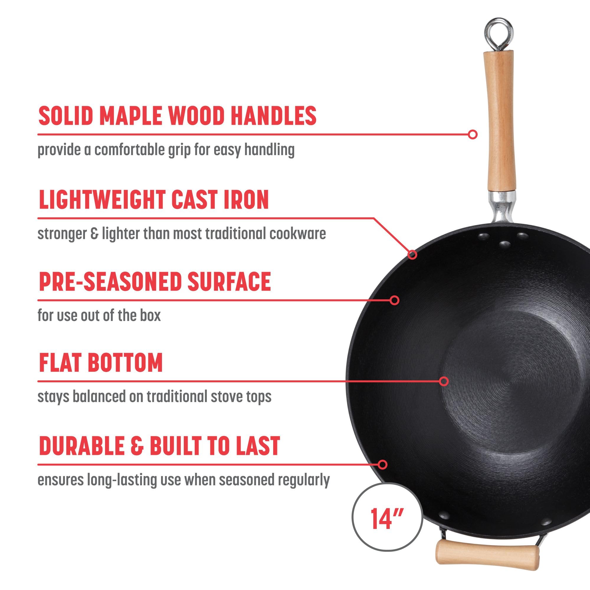 Joyce Chen J23-0001 Wok 14" Cast Iron Flat Bottom