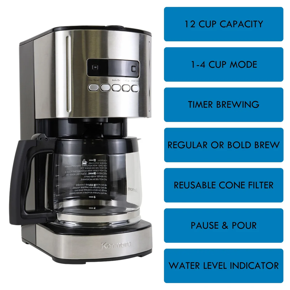 Koolatron Kenmore KKCM12B Coffee Maker 12 Cup Black/S/S