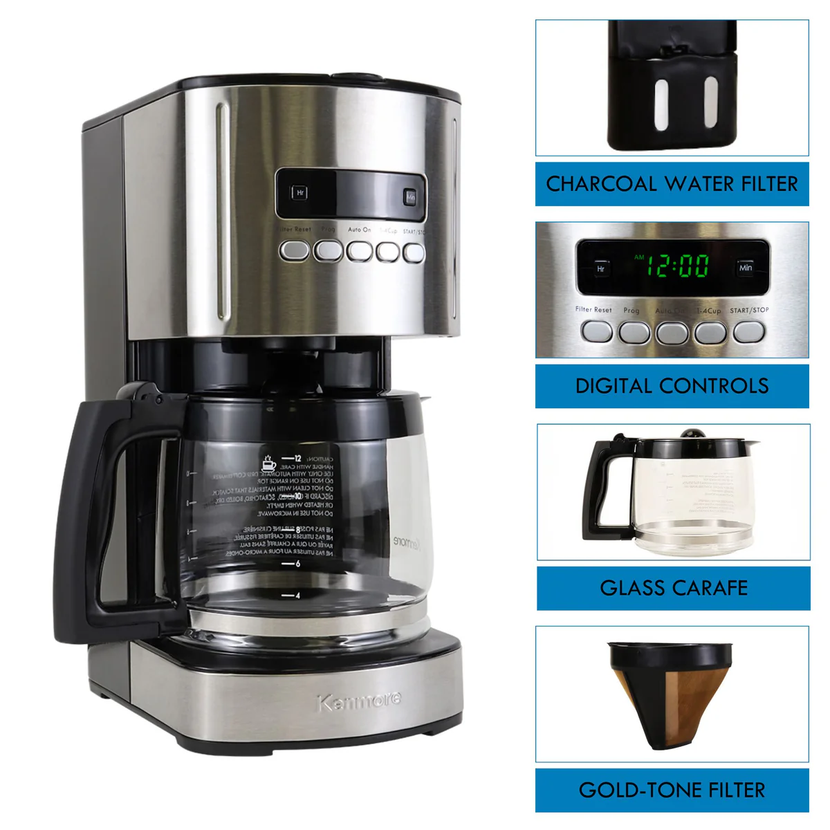 Koolatron Kenmore KKCM12B Coffee Maker 12 Cup Black/S/S