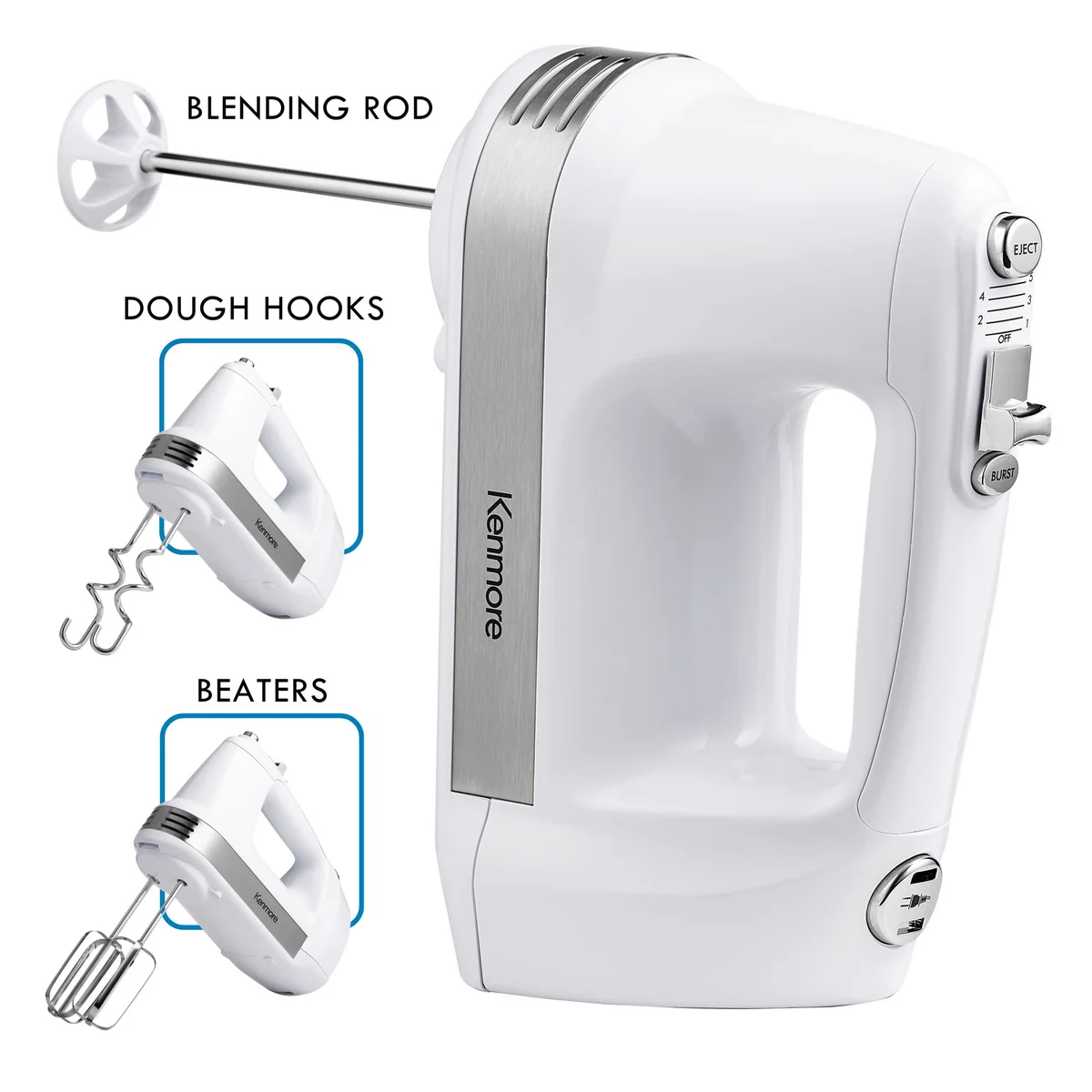 Koolatron Kenmore KKHM5 Hand Mixer 5 Speed - c/w 2 Beaters, 2 Dough Hooks, & 1 Blending Rod