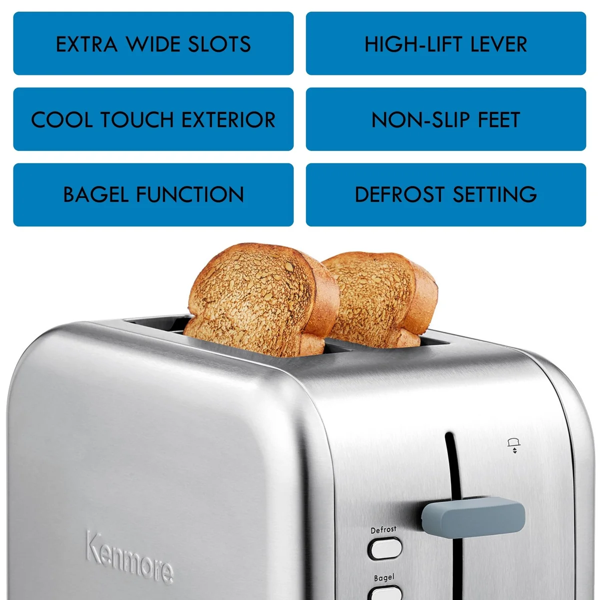Koolatron Kenmore KKTS2SS Toaster 2 Slice Wide Slot S/S