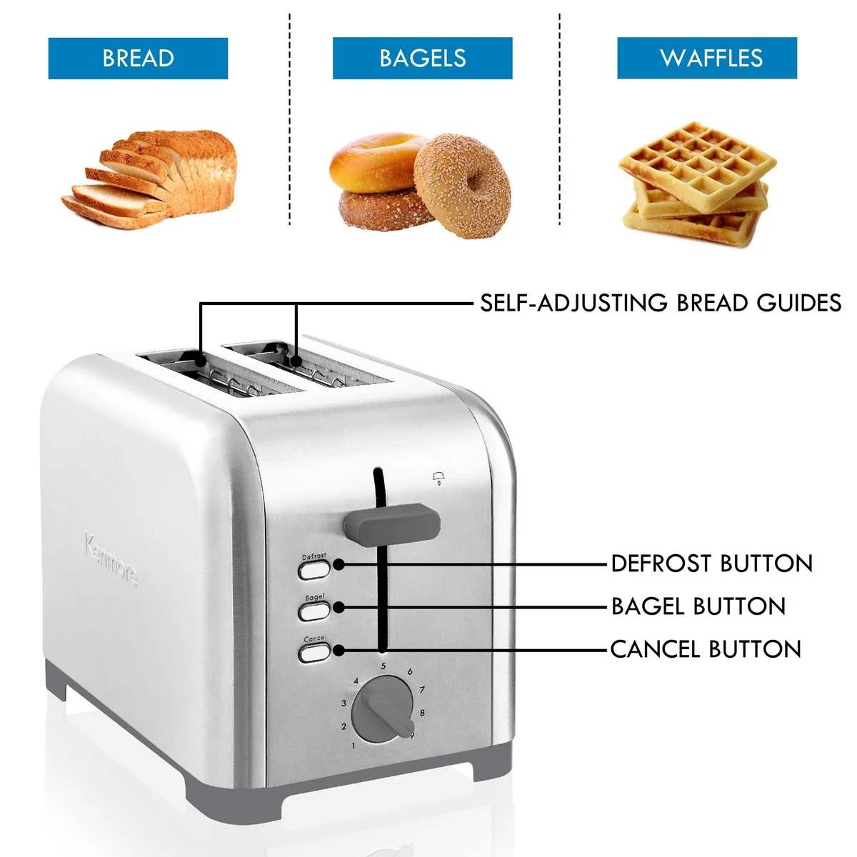 Koolatron Kenmore KKTS2SS Toaster 2 Slice Wide Slot S/S