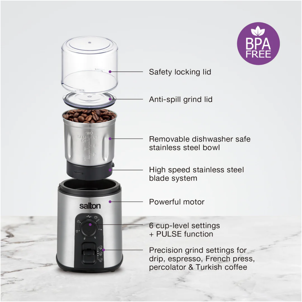 Salton CG123 Stainless Steel Smart Coffee Grinder