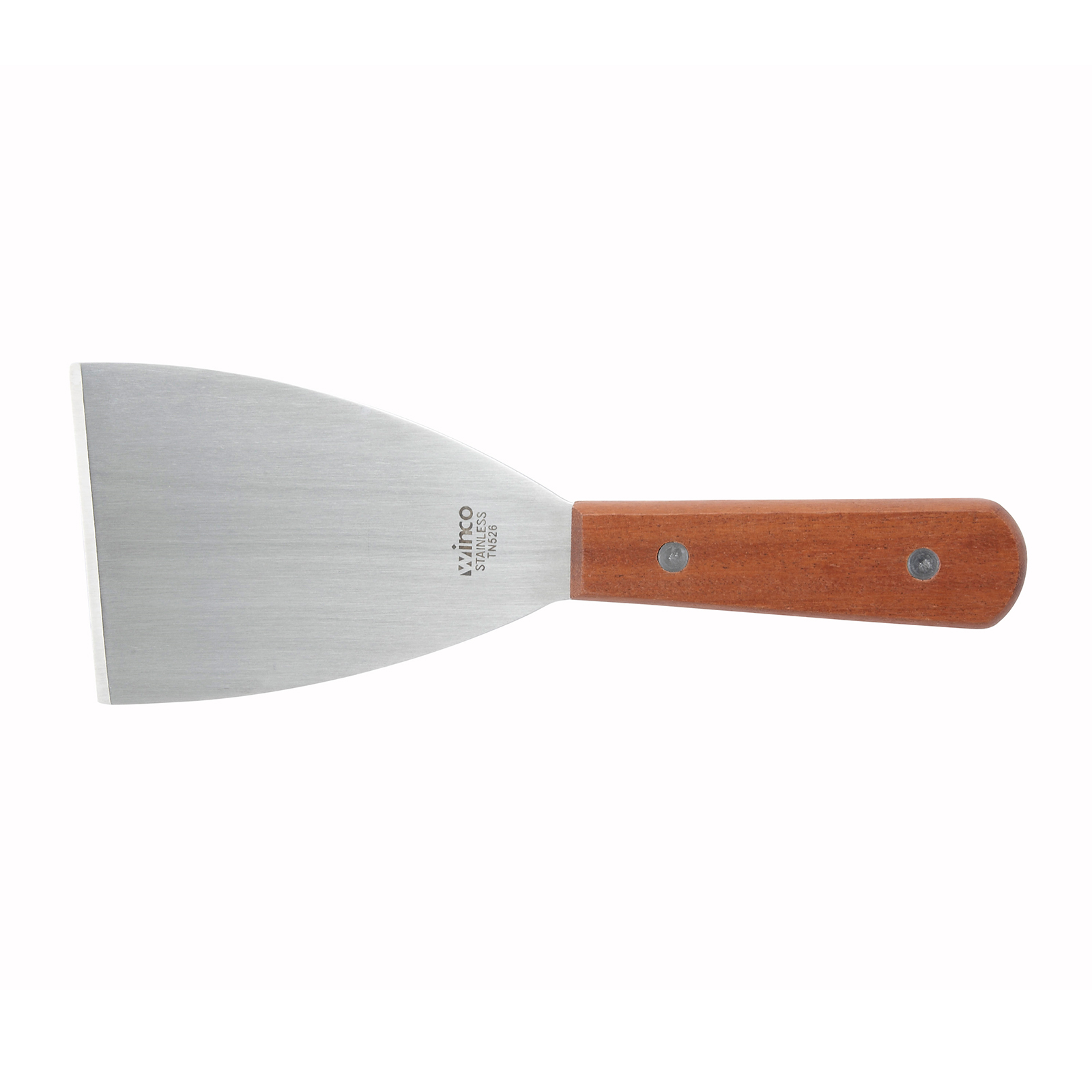 Winco TN526 Stainless Steel Grill Scraper with Wooden Handle, 3" wide