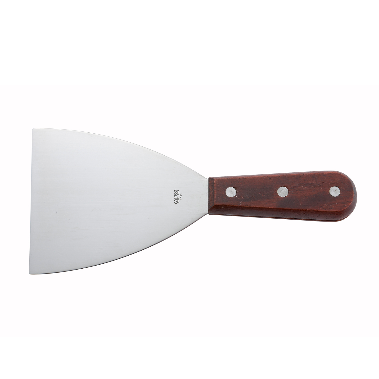 Winco TN54 Stainless Steel Grill Scraper with Wooden Handle, 4" wide